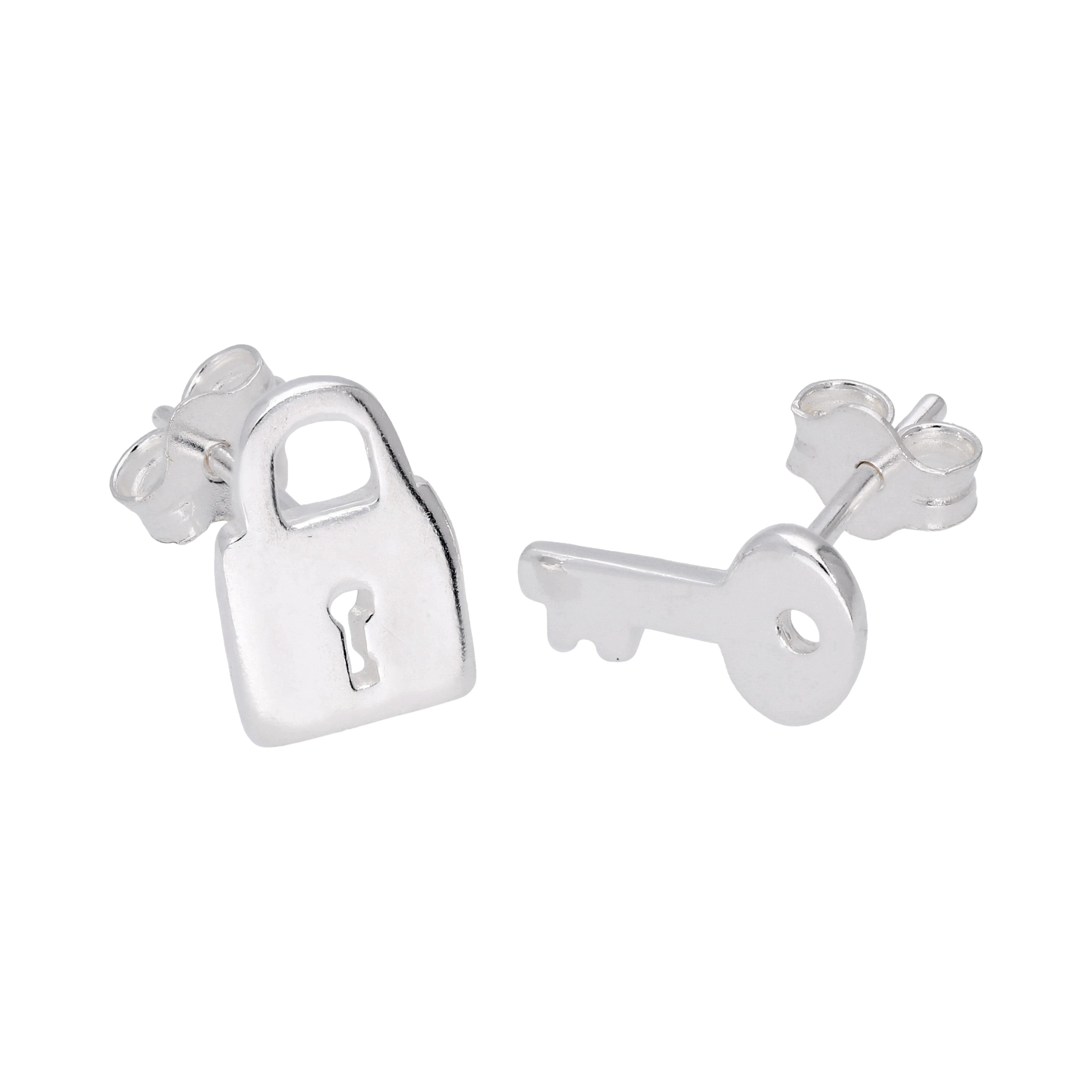 Sterlingsilber Schlüssel und Vorhängeschloss Ohrstecker