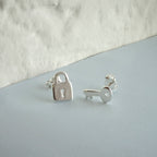 Sterlingsilber Schlüssel und Vorhängeschloss Ohrstecker