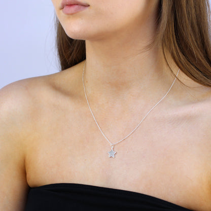 Sterlingsilber Matt Stern Anhänger Halskette