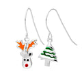 Mix-&-Match-Ohrhänger aus Sterlingsilber mit Rentier mit roter Nase und Weihnachtsbaum
