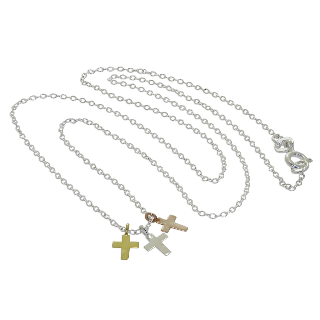 Sterlingsilber Mischgold getaucht Dreifach Kreuz Halskette