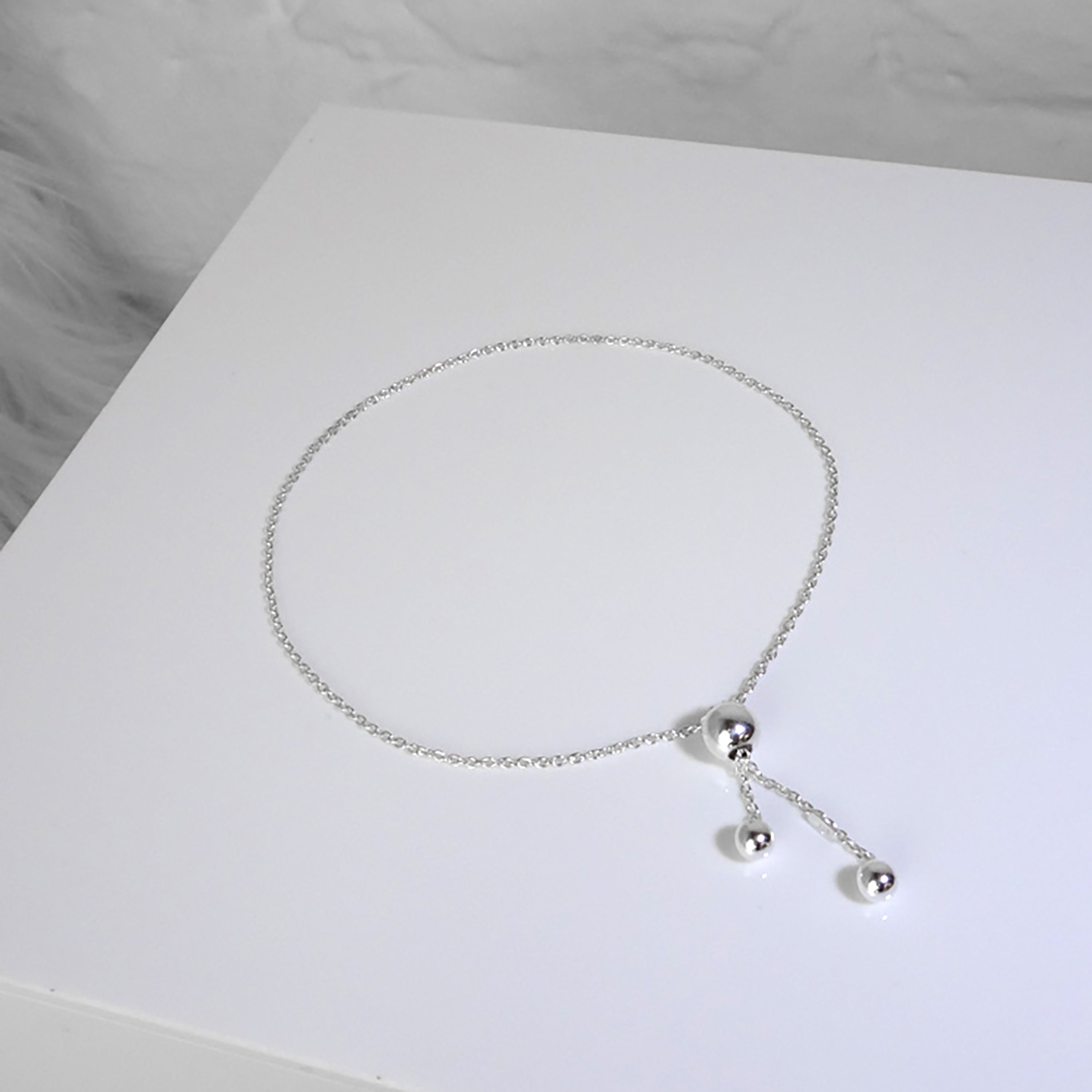 Sterlingsilber Fein Kette Armband Einstellbar Schiebekugel