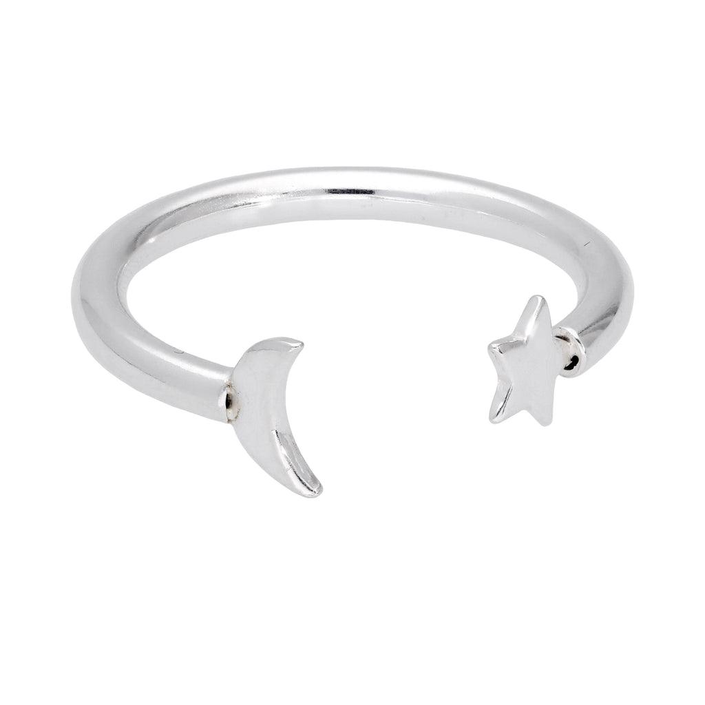 Sterlingsilber Mond & Stern Offen Ring Größenverstellbar