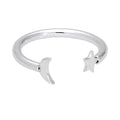 Sterlingsilber Mond & Stern Offen Ring Größenverstellbar
