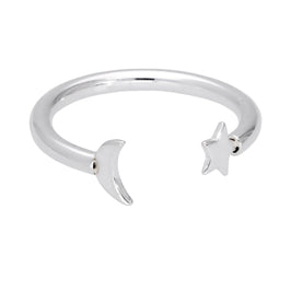 Sterlingsilber Mond & Stern Offen Ring Größenverstellbar