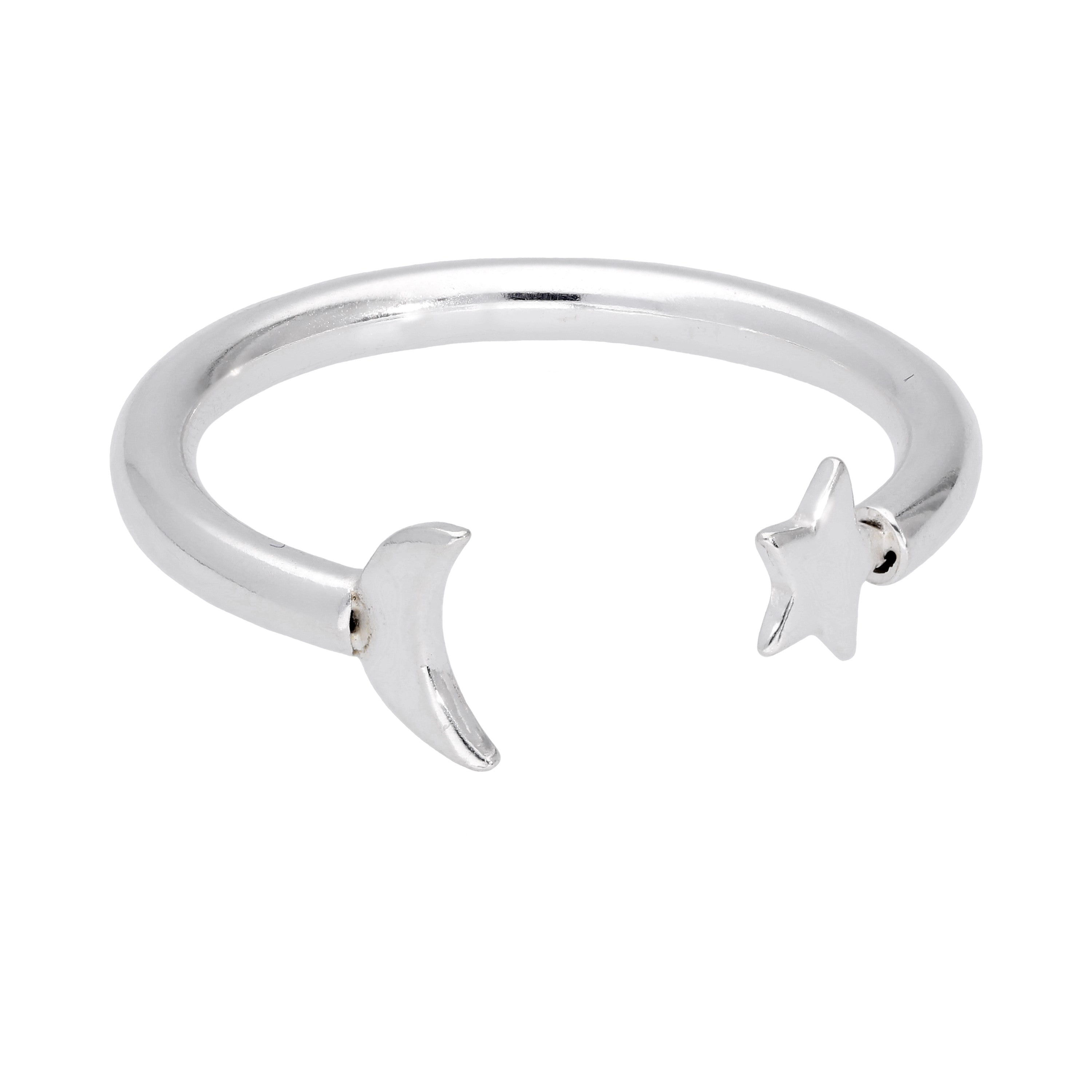 Sterlingsilber Mond & Stern Offen Ring Größenverstellbar