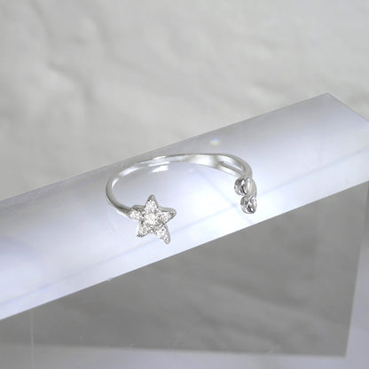 Sterlingsilber Klar CZ Kristall Stern Offen Ring Größenverstellbar