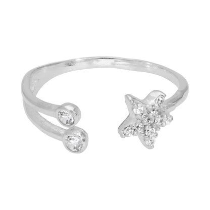 Sterlingsilber Klar CZ Kristall Stern Offen Ring Größenverstellbar