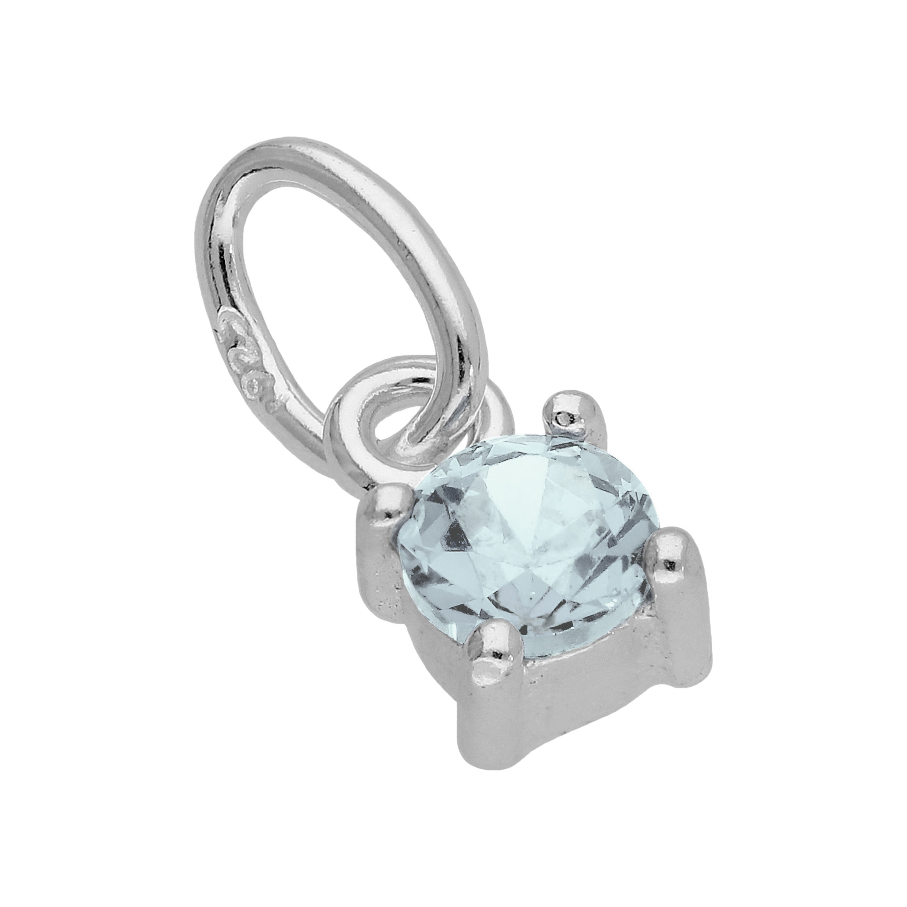 Sterlingsilber Aquamarin CZ Kristall März Geburtsstein Anhänger