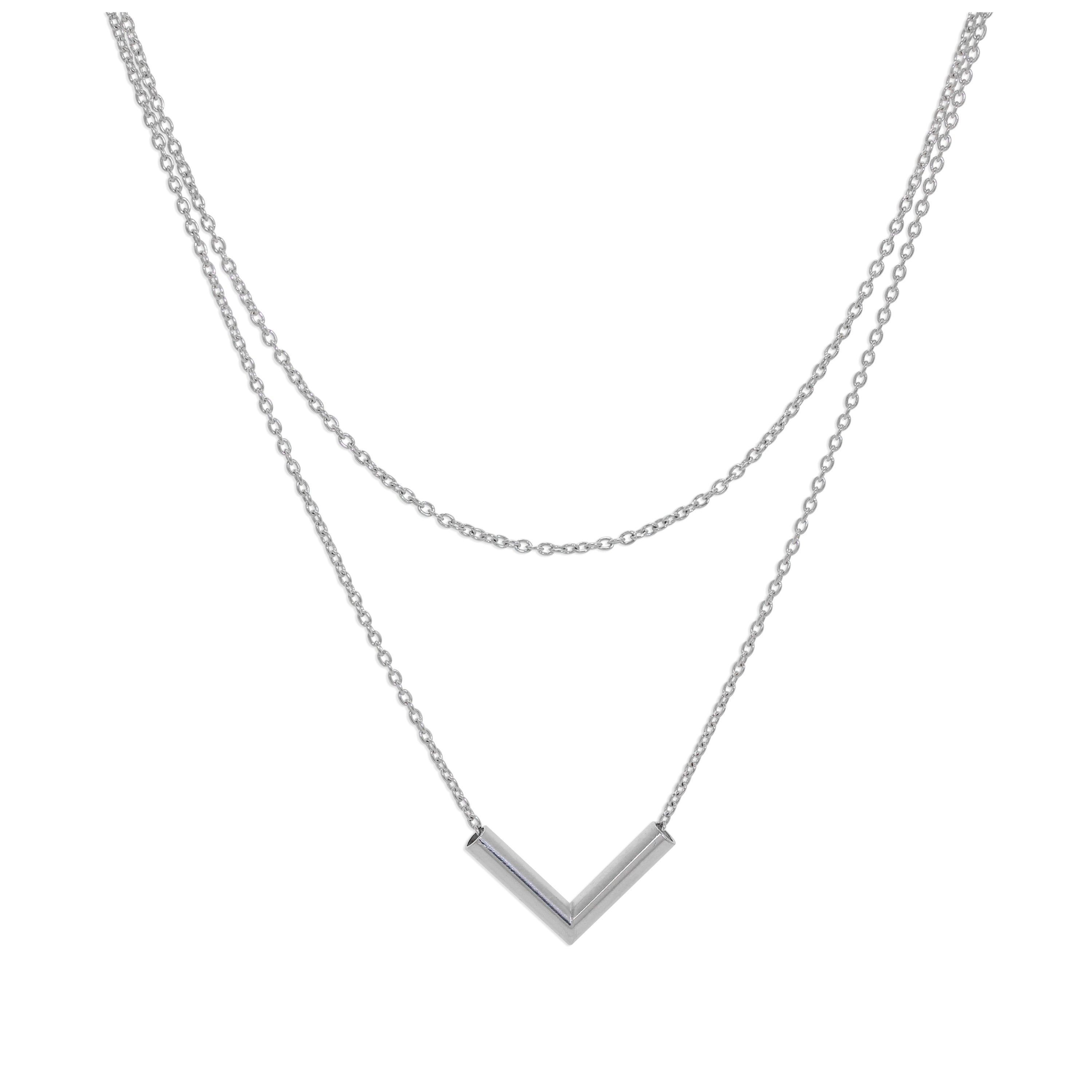 Sterlingsilber Zwei Lagig V - Stange 40,5 cm Halskette