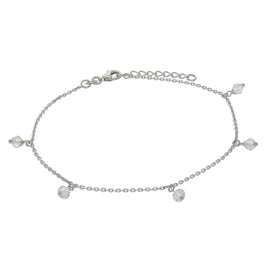 Sterlingsilber Klar CZ Kristall Hänger Fußkette Größenverstellbar