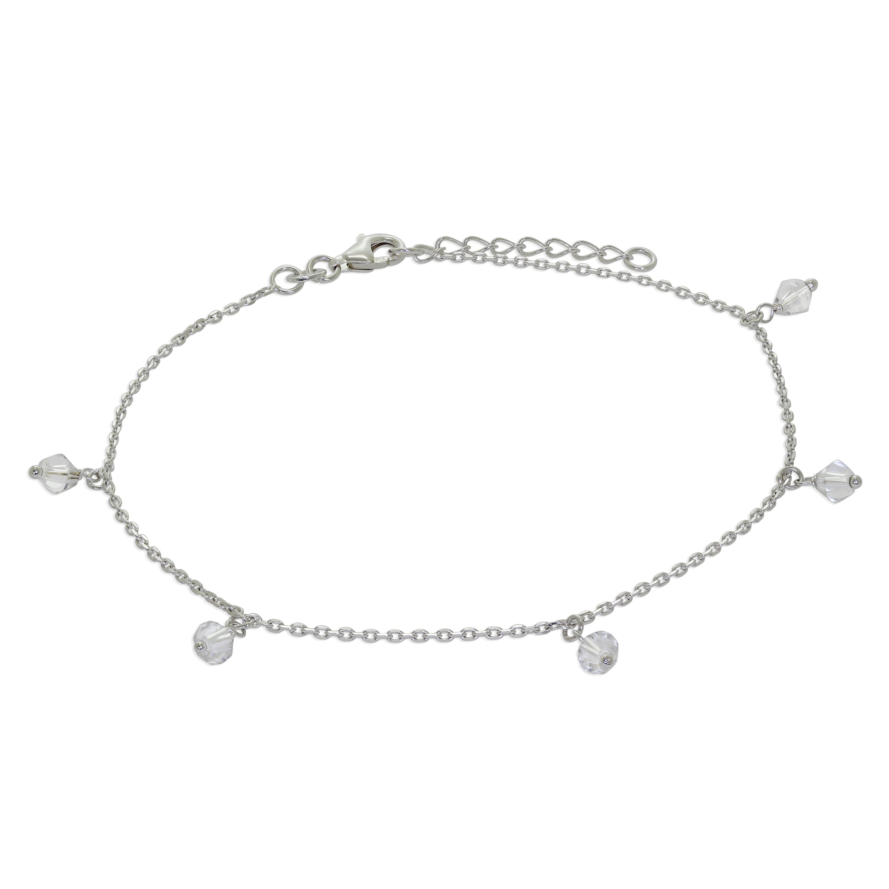 Sterlingsilber Klar CZ Kristall Hänger Fußkette Größenverstellbar