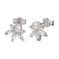 Sterlingsilber CZ Kristall Blume & Süßwasserperle Ohrringe