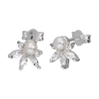 Sterlingsilber CZ Kristall Blume & Süßwasserperle Ohrringe