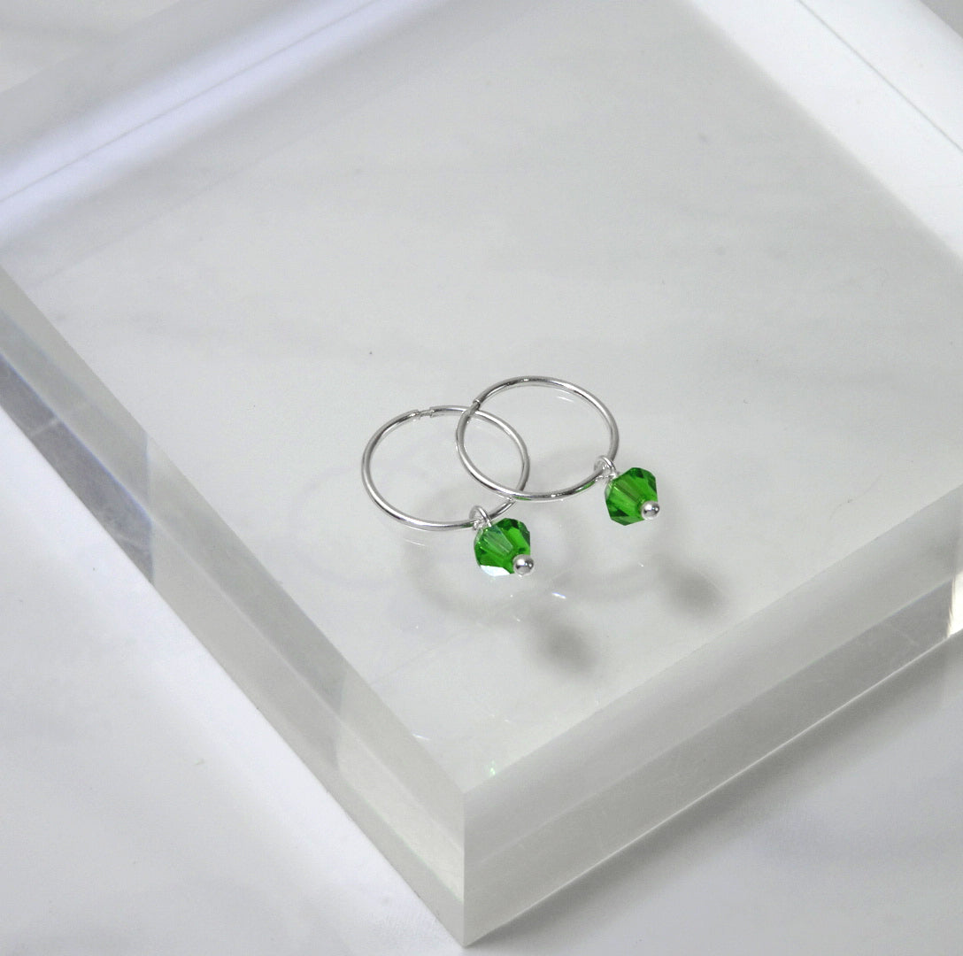 Sterlingsilber & Grün CZ Kristall Anhänger 12 mm Creolen Ohrringe