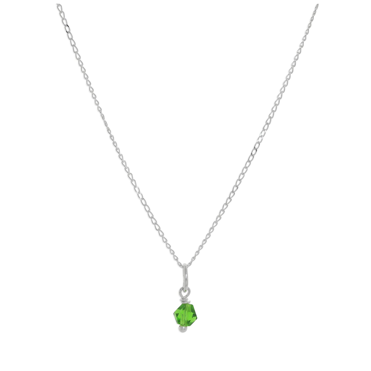 Halskette aus Sterlingsilber und grünen Kristallperlen – 14–22 Zoll