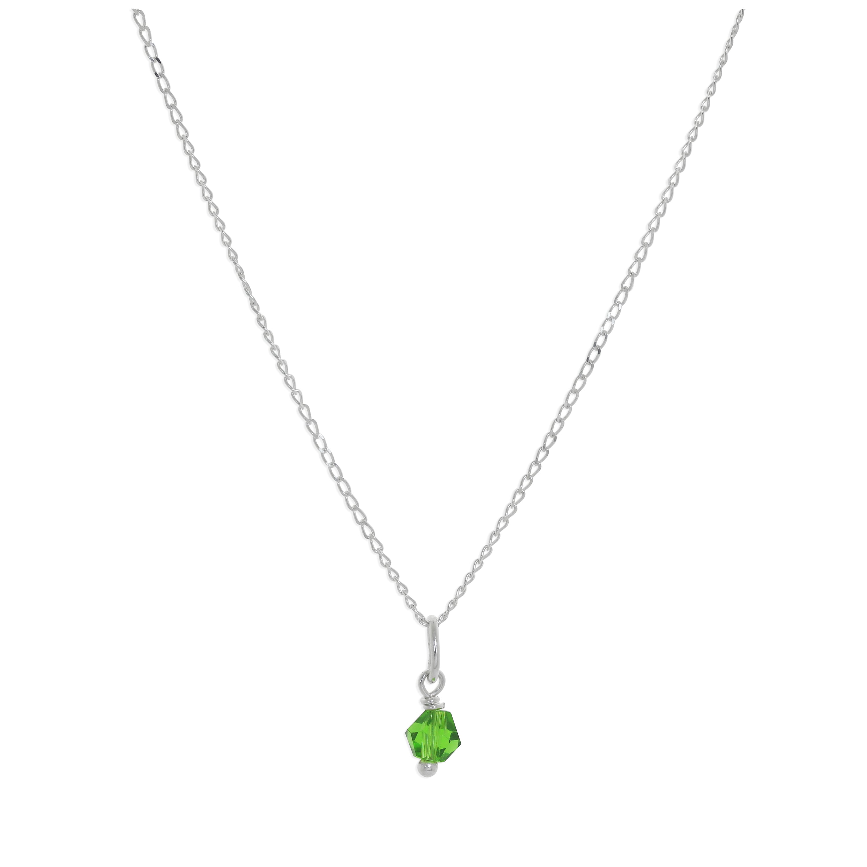 Halskette aus Sterlingsilber und grünen Kristallperlen – 14–22 Zoll