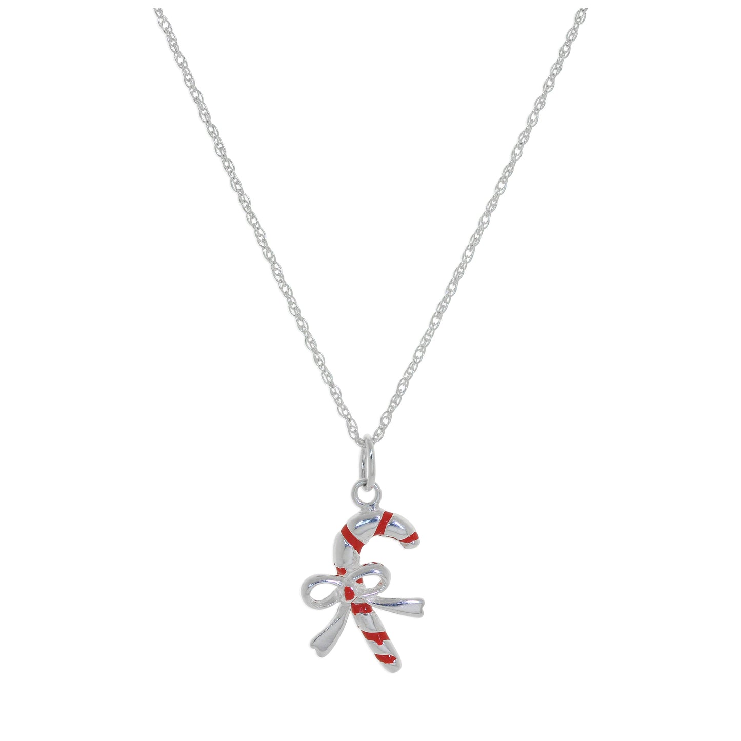 Halskette aus Sterlingsilber mit roter Emaille und Zuckerstangen-Schleife – 14–24 Zoll
