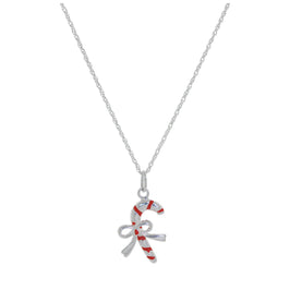 Halskette aus Sterlingsilber mit roter Emaille und Zuckerstangen-Schleife – 14–24 Zoll