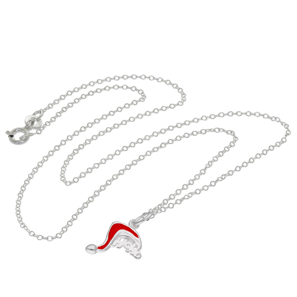 Sterlingsilber Weihnachtsmannmütze HOHOHO Halskette 14–22 Zoll