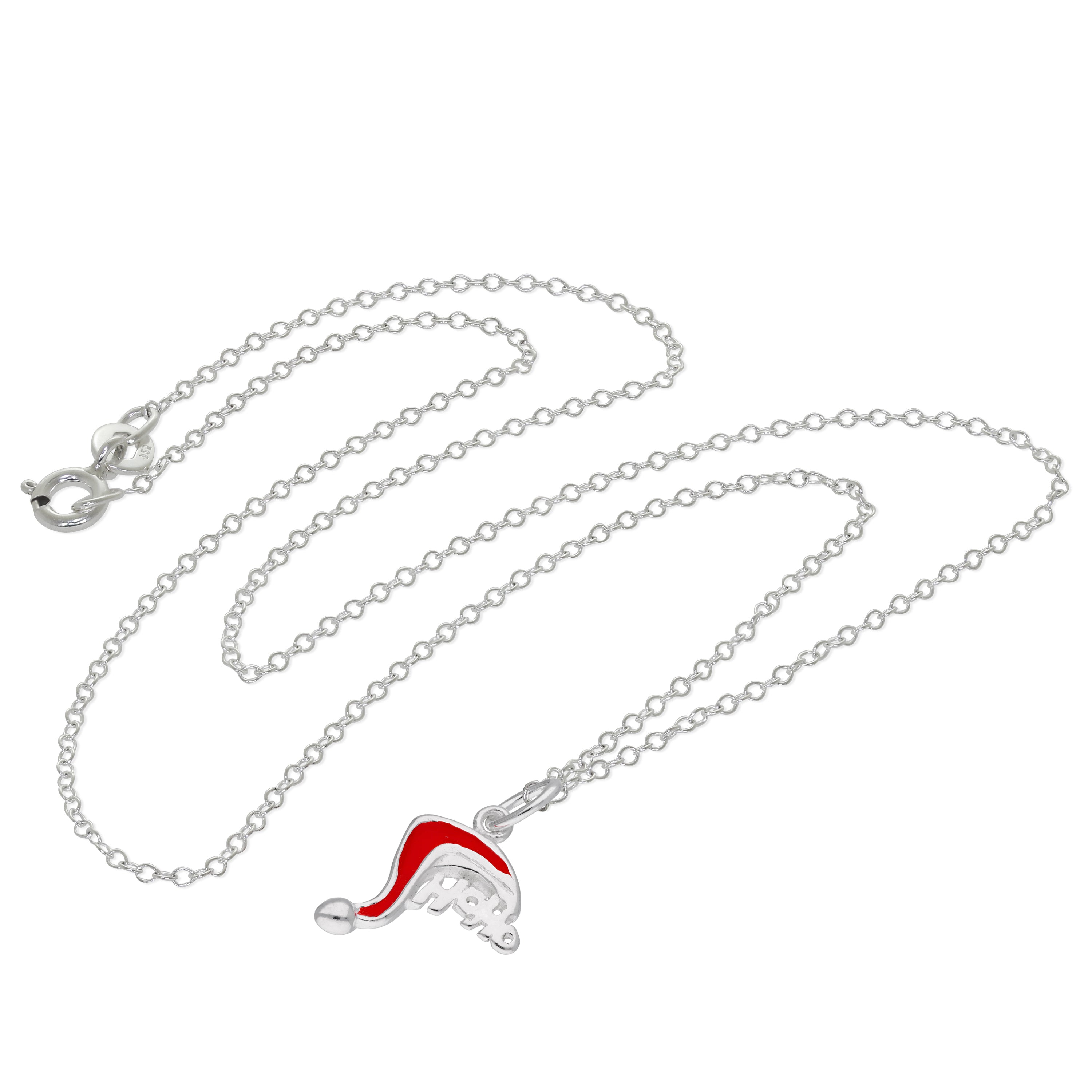 Sterlingsilber Weihnachtsmannmütze HOHOHO Halskette 14–22 Zoll