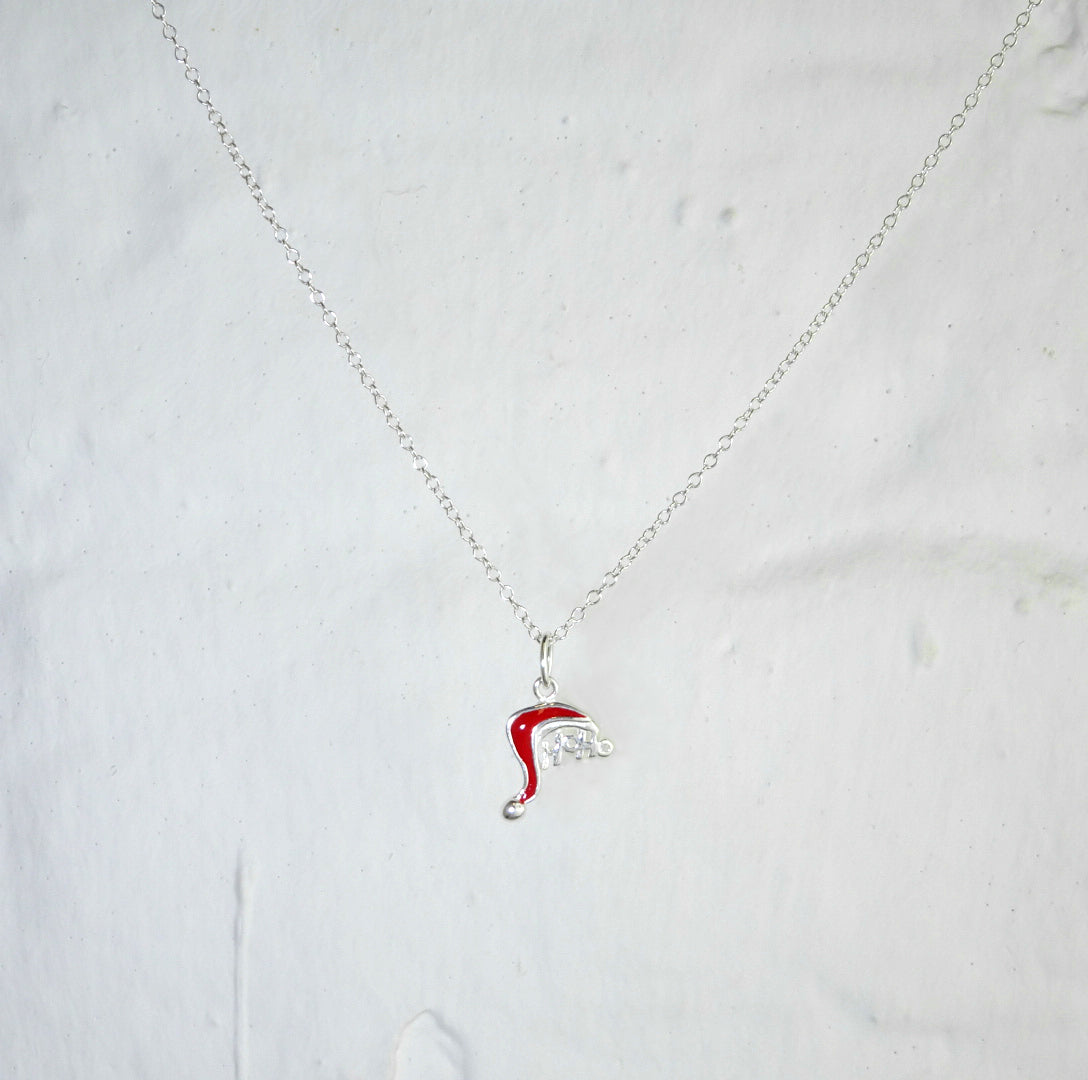 Sterling Silber Weihnachtsmannmütze HOHOHO Halskette 14–22 Zoll