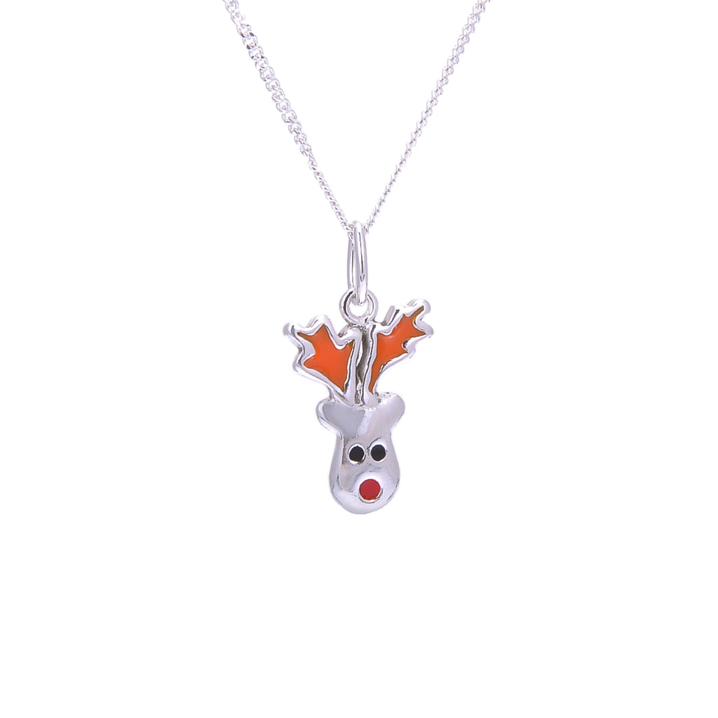 Sterlingsilber Halskette mit rotem Rentier und Emaille