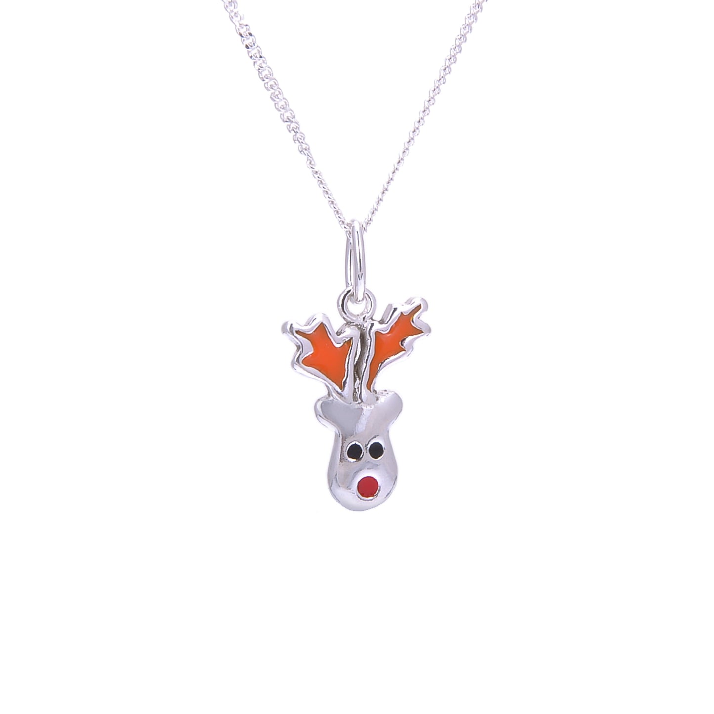 Sterling Silber Halskette mit rotem Rentier und Emaille