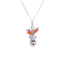 Sterlingsilber Halskette mit rotem Rentier und Emaille