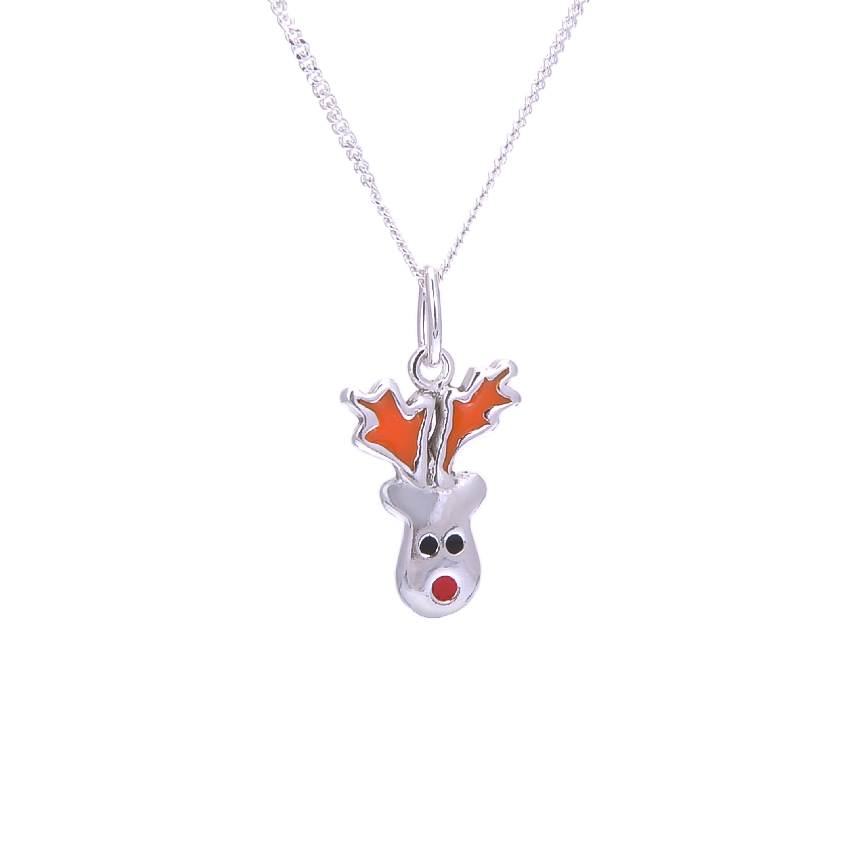 Sterlingsilber Halskette mit rotem Rentier und Emaille