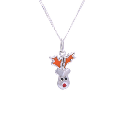 Sterling Silber Halskette mit rotem Rentier und Emaille