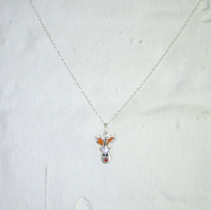 Sterling Silber Halskette mit rotem Rentier und Emaille