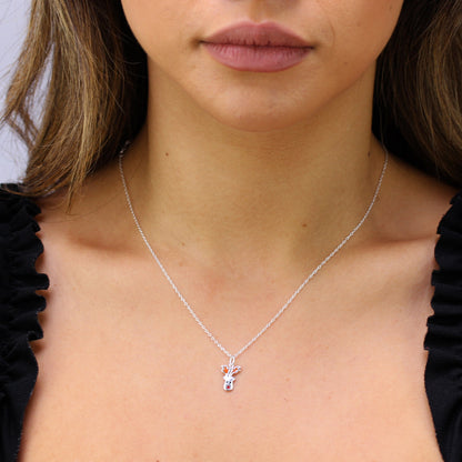 Sterling Silber Halskette mit rotem Rentier und Emaille