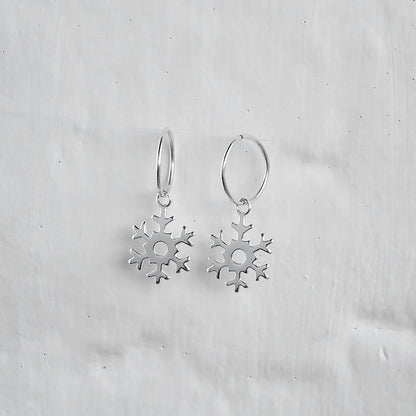 Sterlingsilber Schneeflocke 12mm Creolen Ohrringe