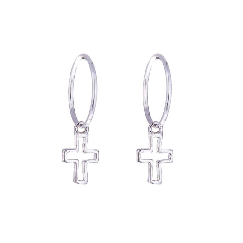 Sterlingsilber Kreuz Kontur Anhänger 12 mm Creolen Ohrringe