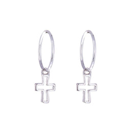 Sterlingsilber Kreuz Kontur Anhänger 12 mm Creolen Ohrringe