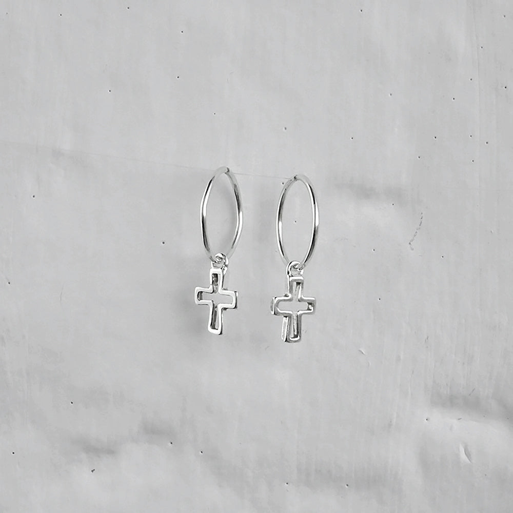 Sterlingsilber Kreuz Kontur Anhänger 12 mm Creolen Ohrringe