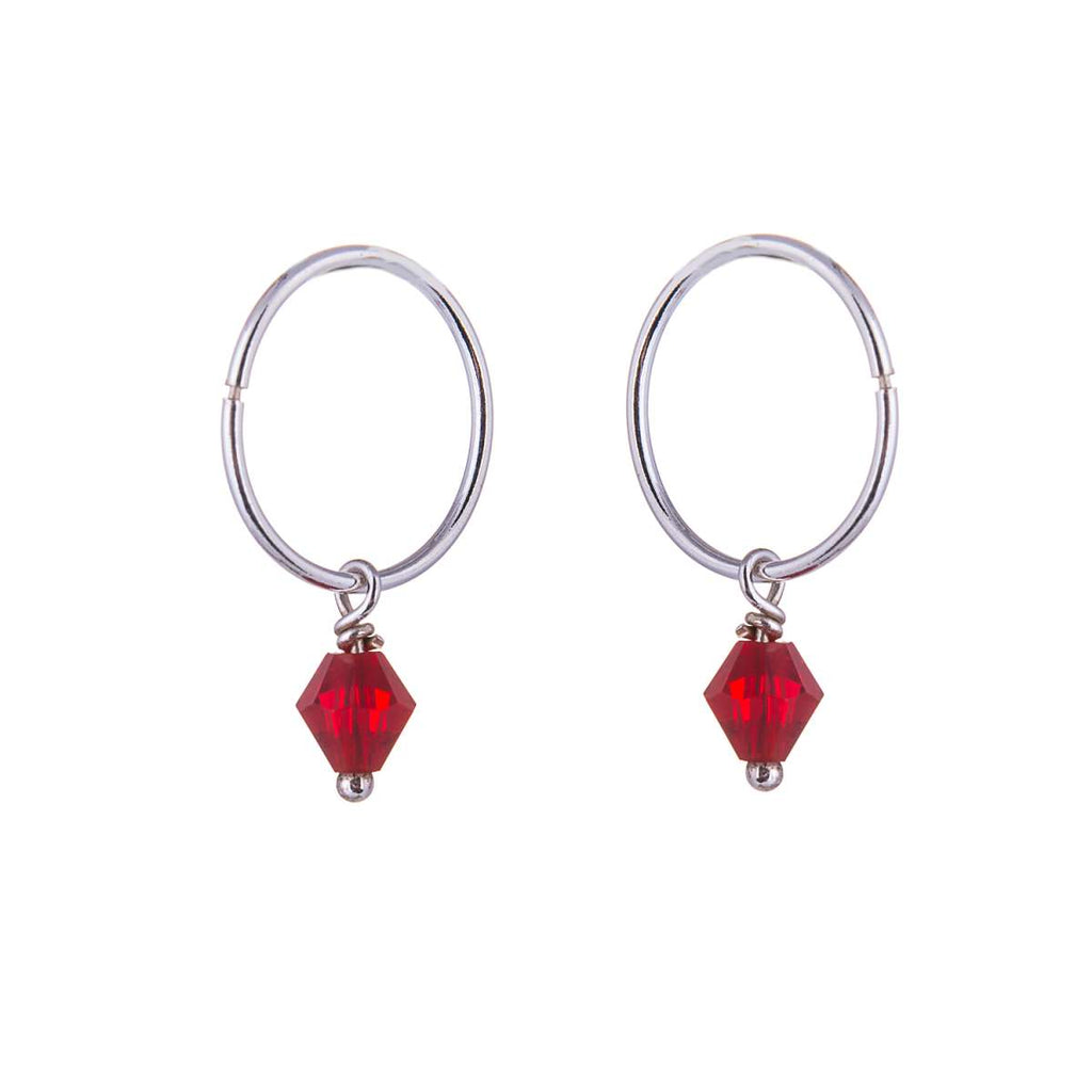 Sterlingsilber Rot CZ Kristall Anhänger 12 mm Creolen Ohrringe