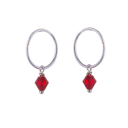 Sterlingsilber Rot CZ Kristall Anhänger 12mm Creolen Ohrringe
