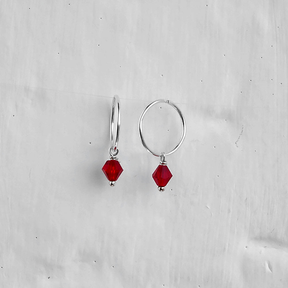 Sterlingsilber Rot CZ Kristall Anhänger 12 mm Creolen Ohrringe