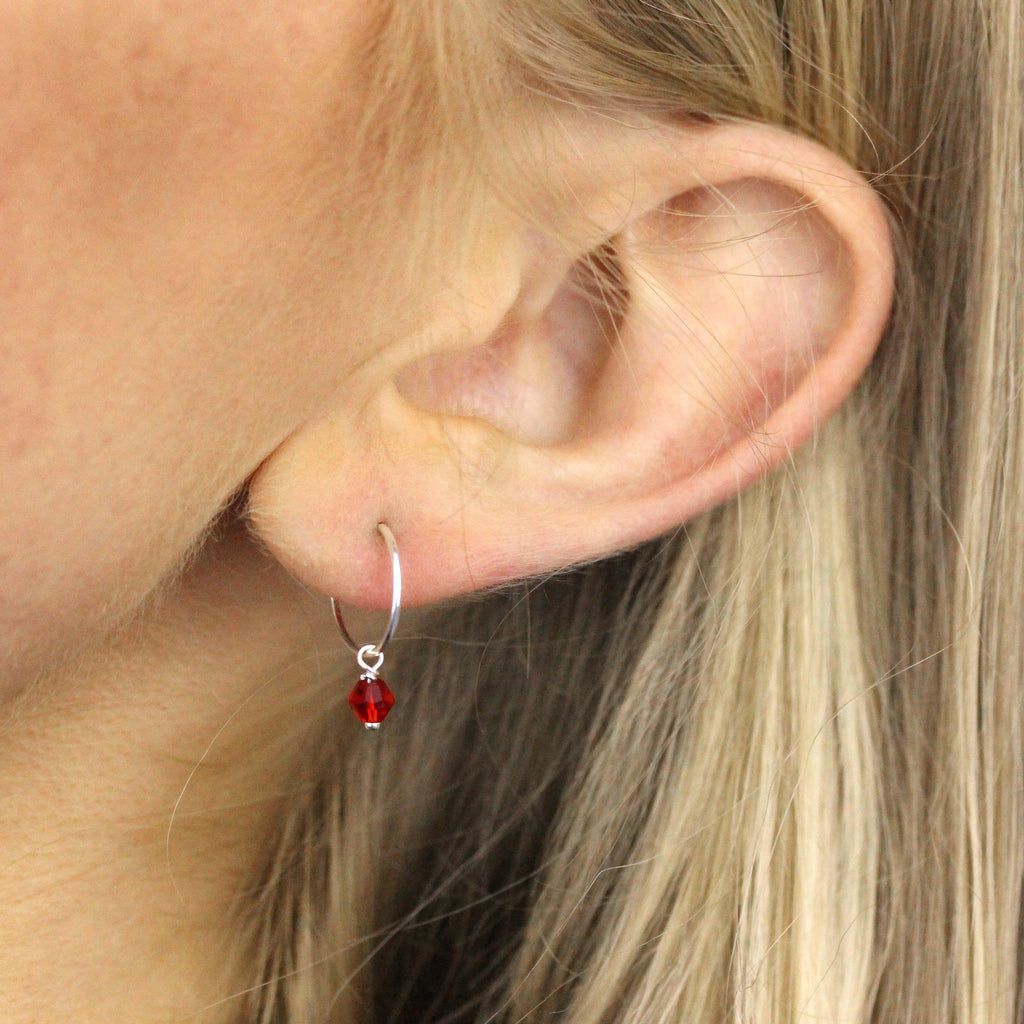 Sterlingsilber Rot CZ Kristall Anhänger 12 mm Creolen Ohrringe