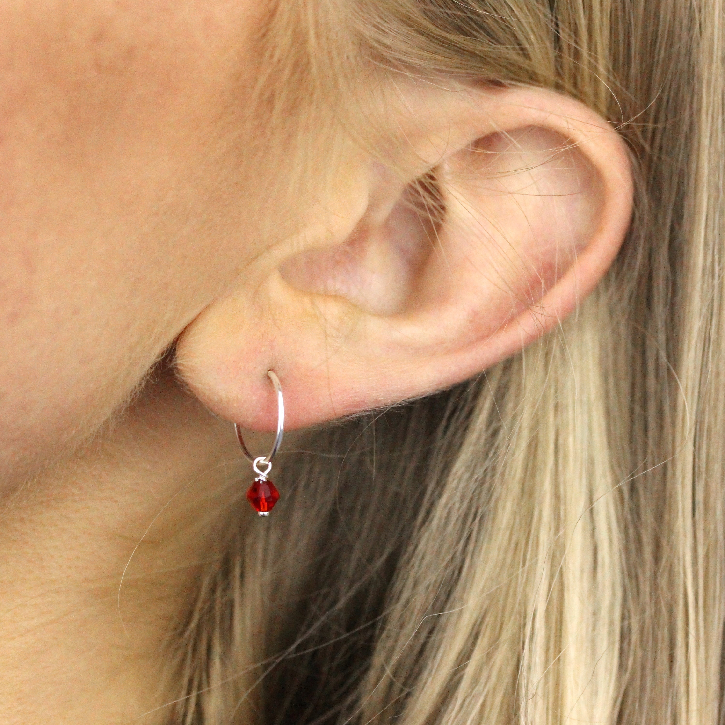 Sterlingsilber Rot CZ Kristall Anhänger 12 mm Creolen Ohrringe