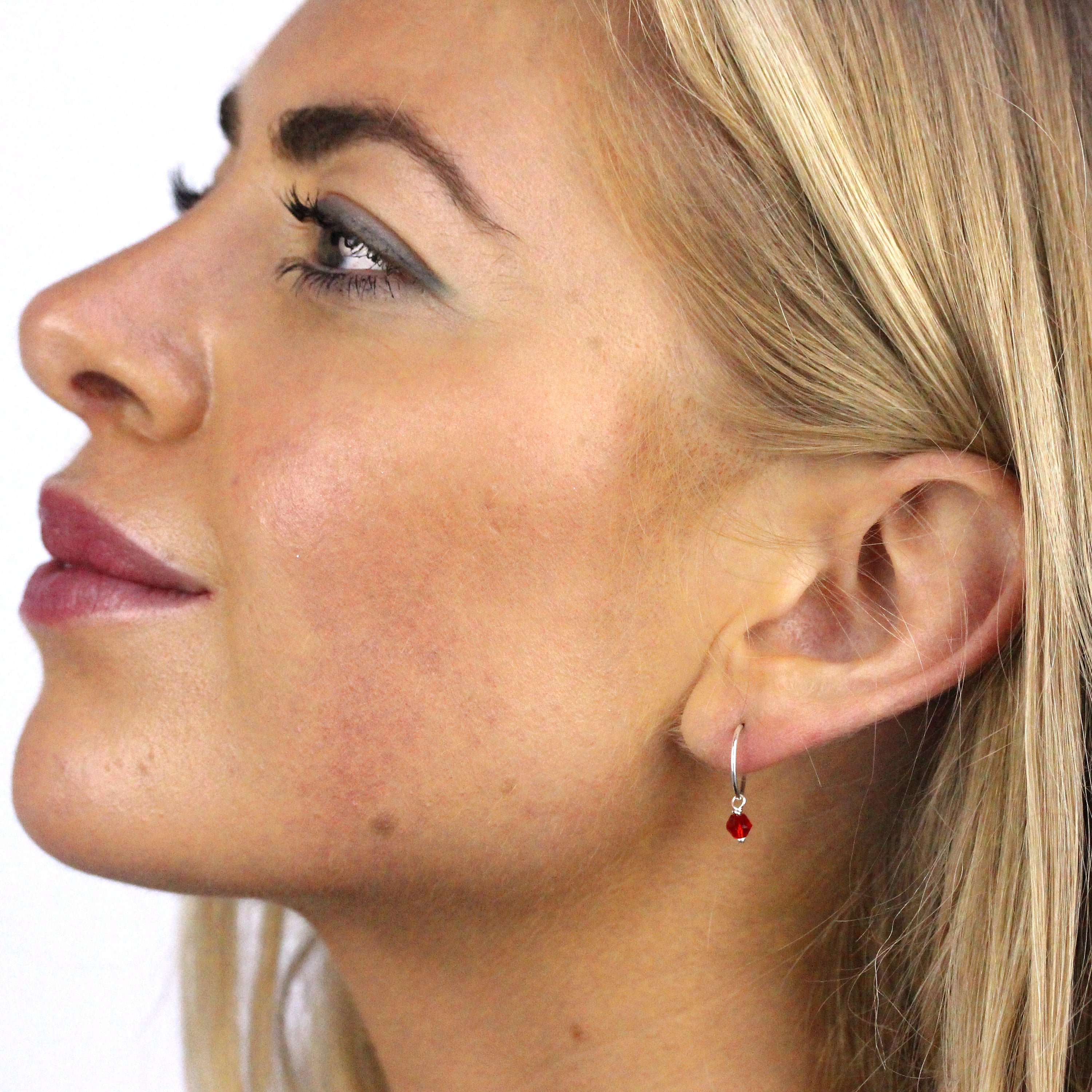 Sterlingsilber Rot CZ Kristall Anhänger 12 mm Creolen Ohrringe