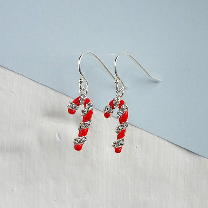 Sterling Silver & CZ Crystal Candy Cane Fishhook Earrings