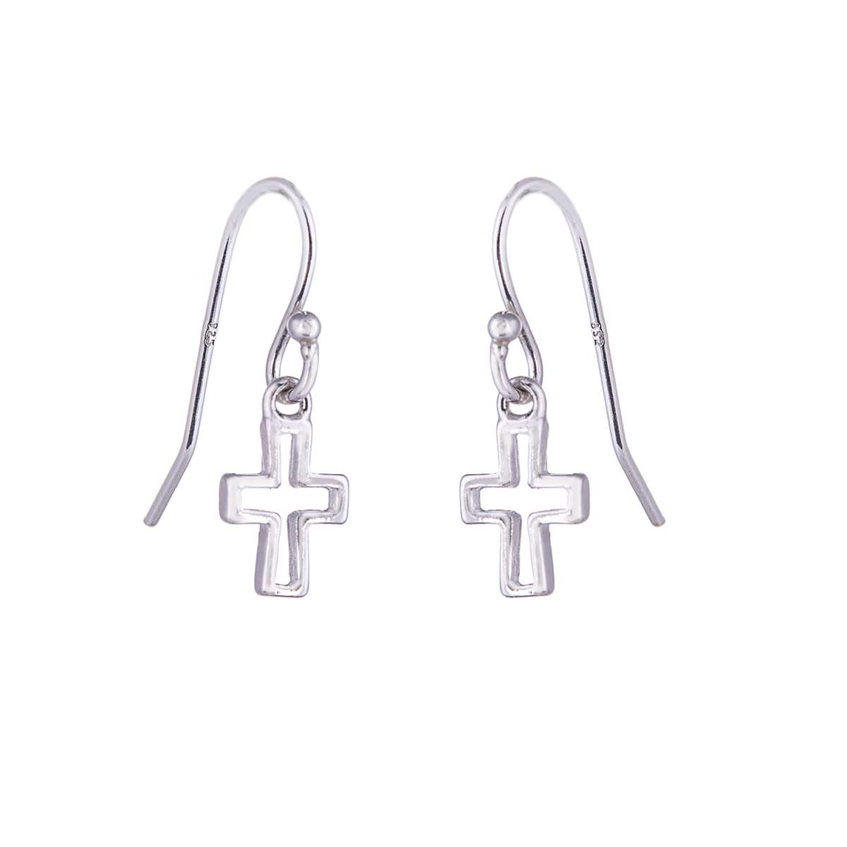 Sterlingsilber Kreuz Kontur Fischhaken Ohrringe
