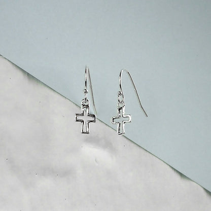 Sterlingsilber Kreuz Kontur Fischhaken Ohrringe