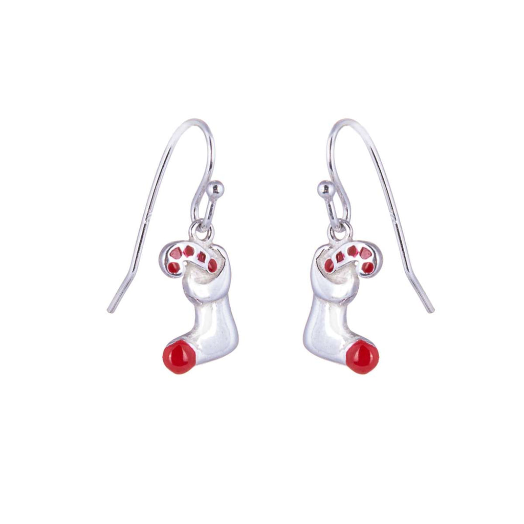SterlingsilberWeihnachtsstrumpf & Zuckerstange Baumel Ohrringe