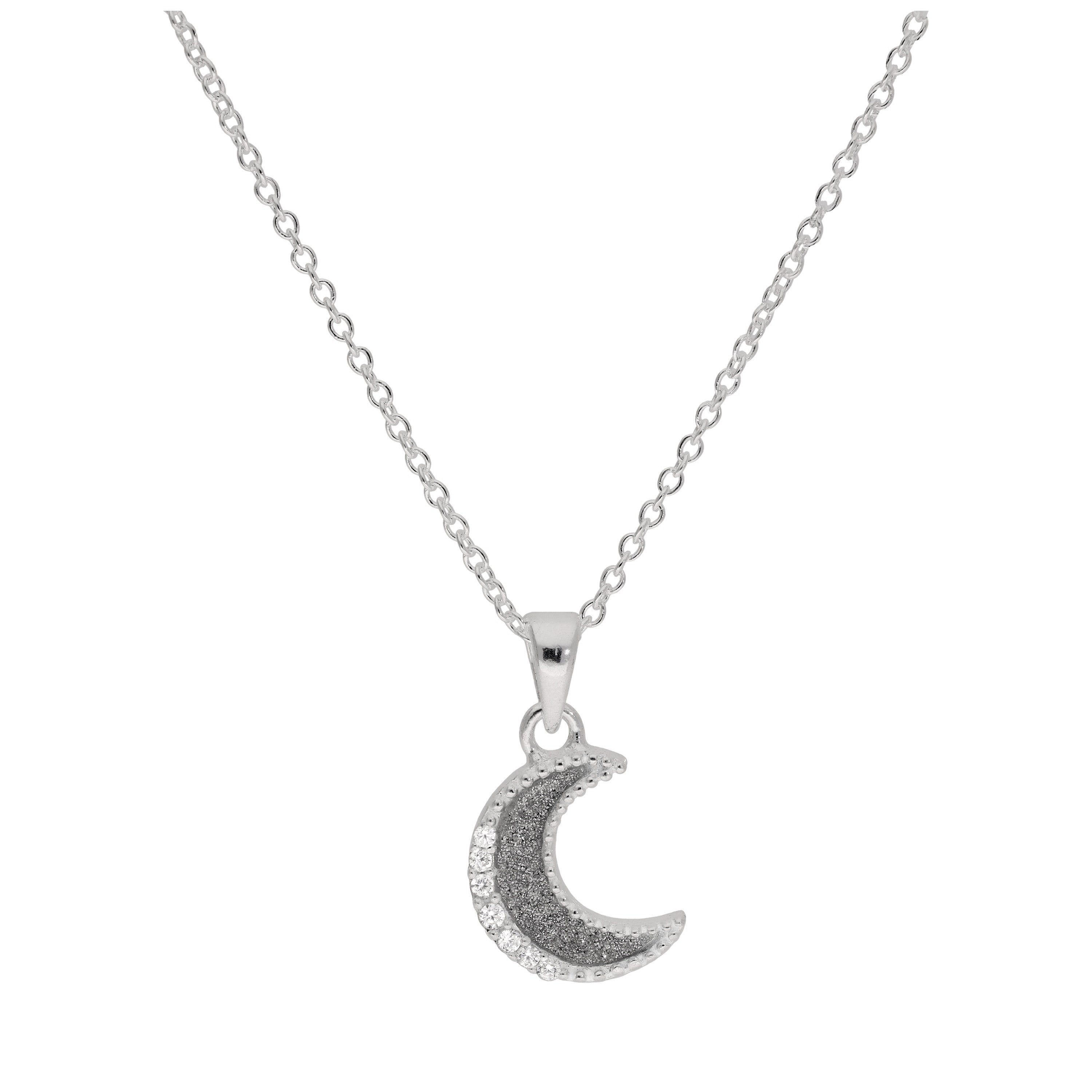 Sterlingsilber Matt Mond Klar CZ Halskette 40,5 - 81,5 cm
