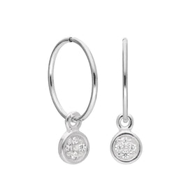 Sterlingsilber Klar CZ Kristall Anhänger 12 mm Creolen Ohrringe