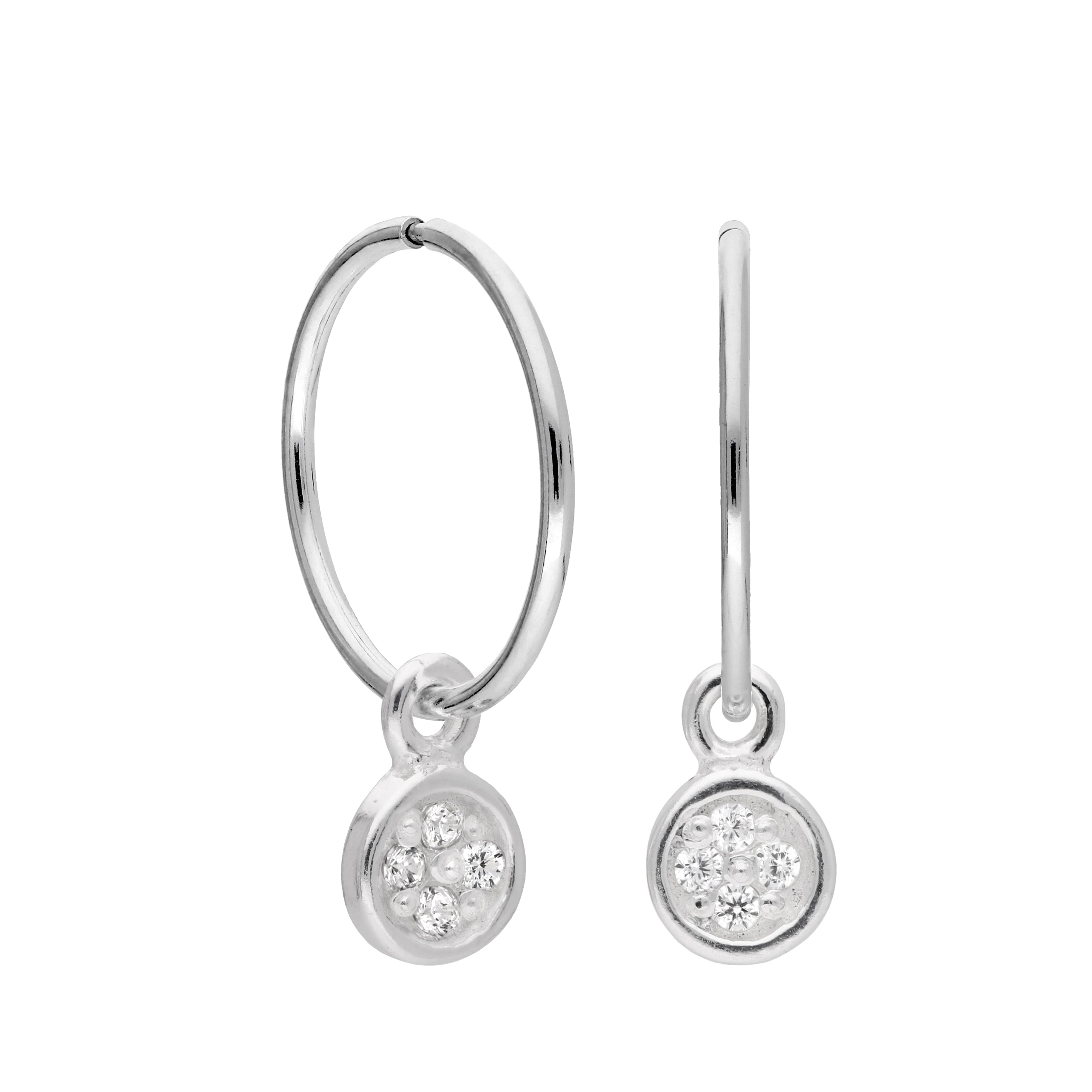Sterlingsilber Klar CZ Kristall Anhänger 12 mm Creolen Ohrringe